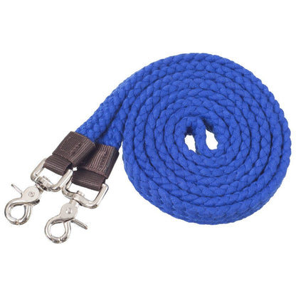 Blue nylon western reins with scissor snaps at both ends
