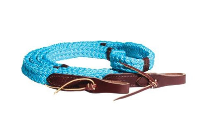 turquoise nylon reins with leather accents and pineapple knots