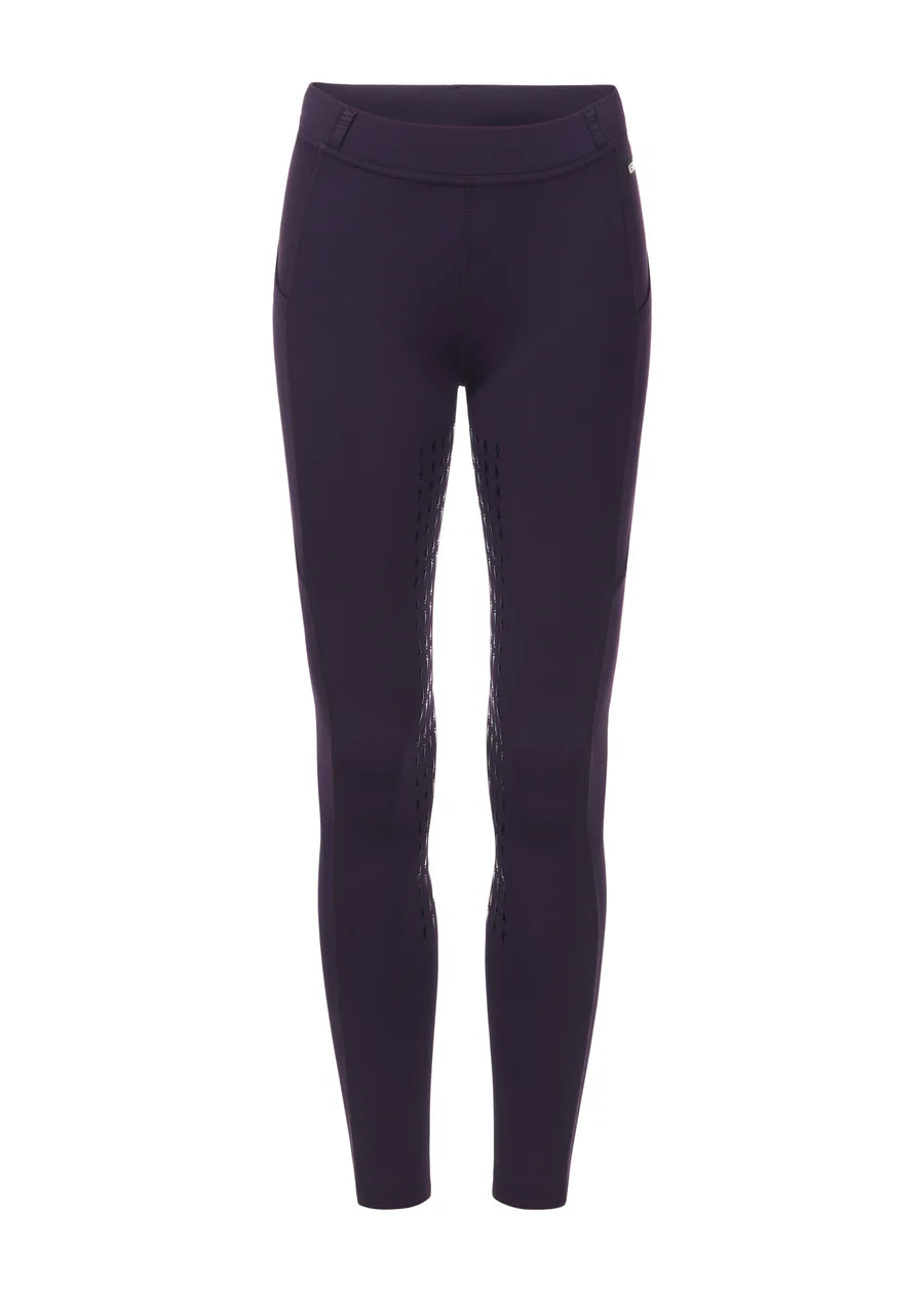 Dark purple riding tights on a white background