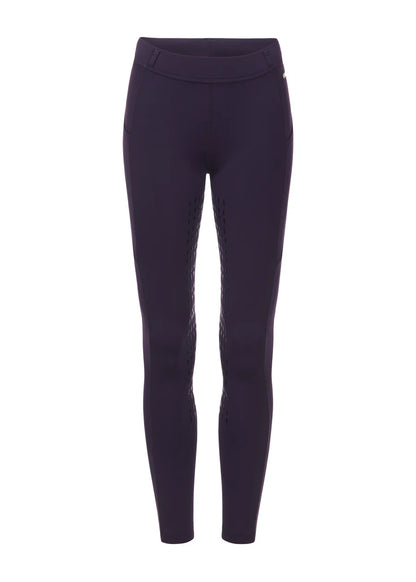 Dark purple riding tights on a white background