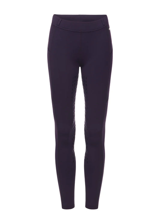 Dark purple riding tights on a white background