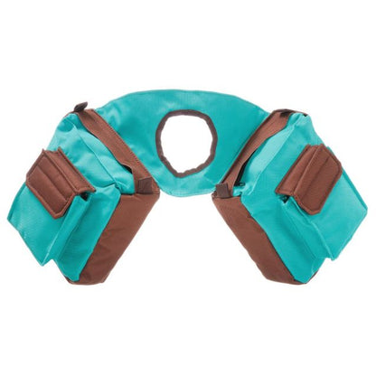 Turquoise and brown western horn  bag with pockets on a white background.