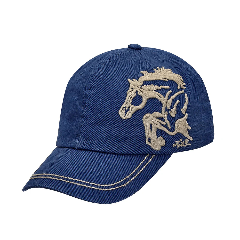 Baseball style navy cap with embroidered jumper horse.