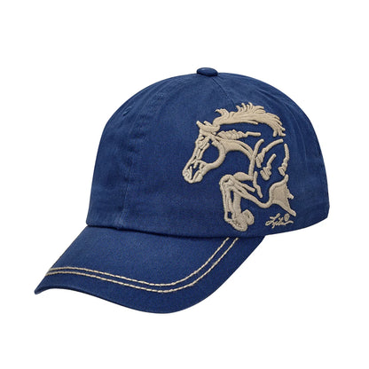 Baseball style navy cap with embroidered jumper horse.