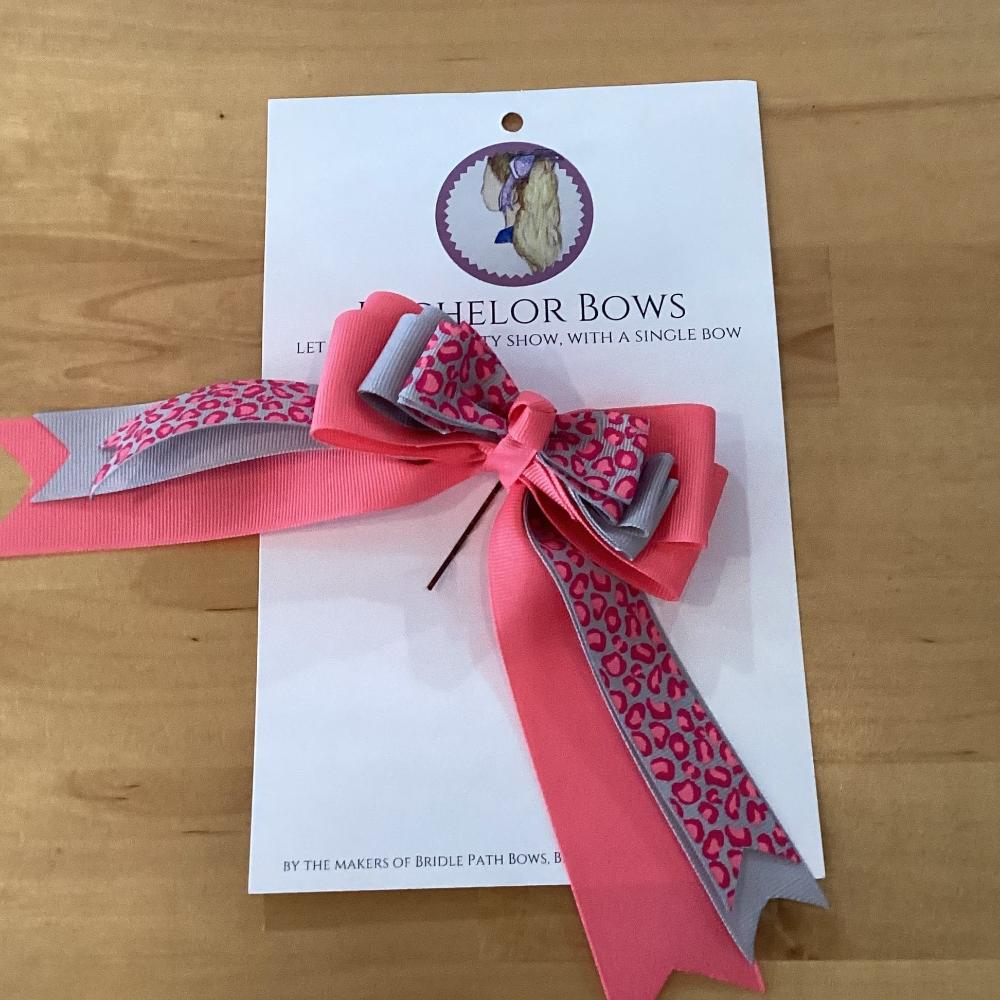 Single show bow for young equestrians - Pink and grey