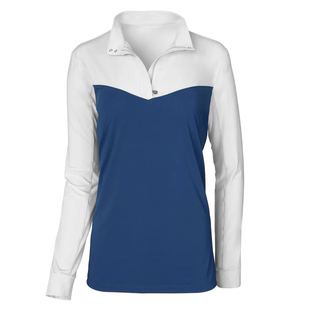 White and blue long-sleeve shirt on a white background