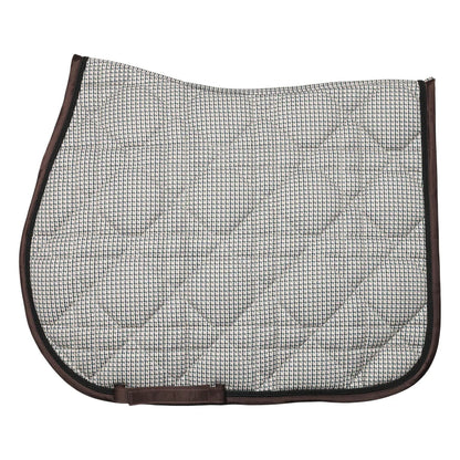 Equestrian saddle pad with grid pattern on a white background