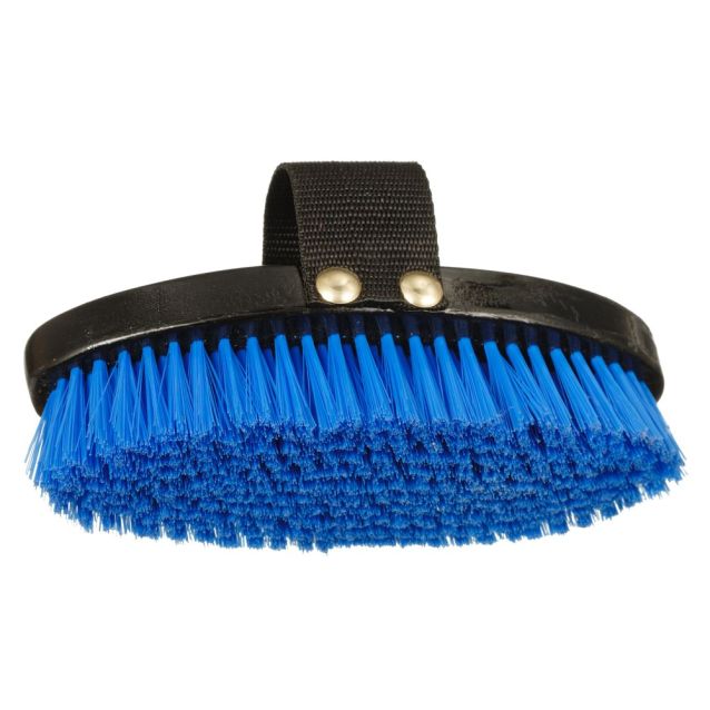 Blue brush with a black handle on a white background