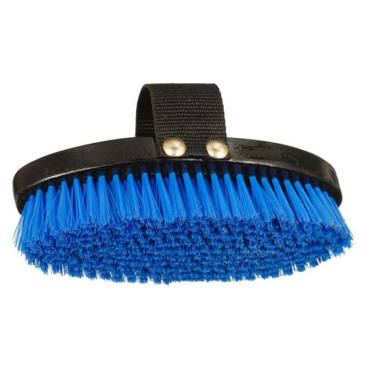 Blue brush with a black handle on a white background