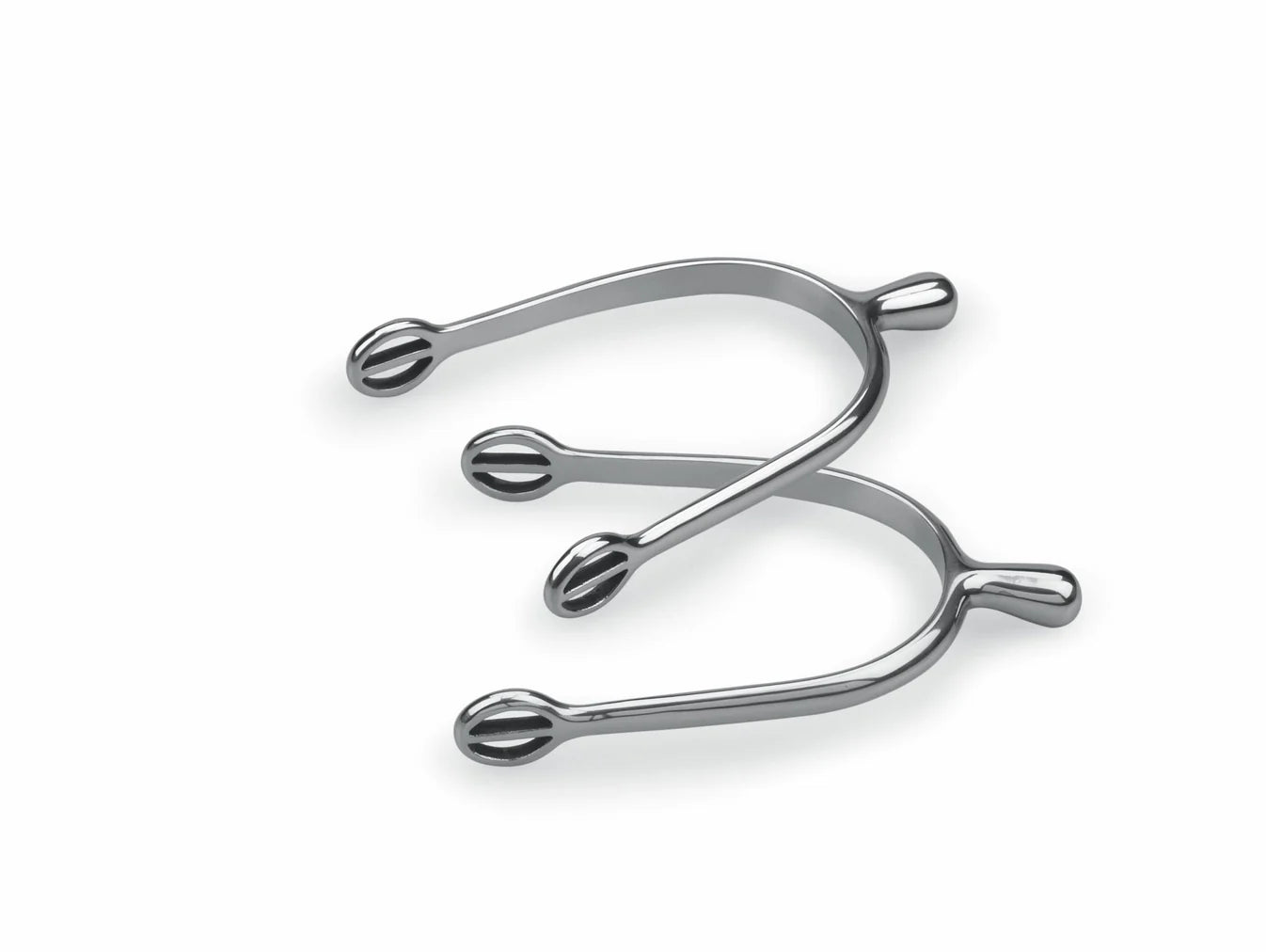 Silver rounded english spurs on a white background