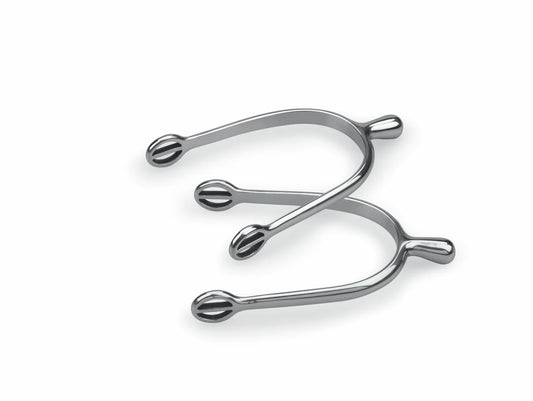 Silver rounded english spurs on a white background