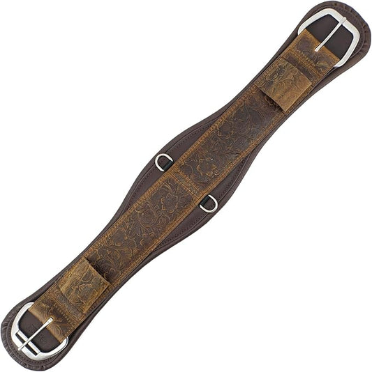 Brown leather tooled western cinch