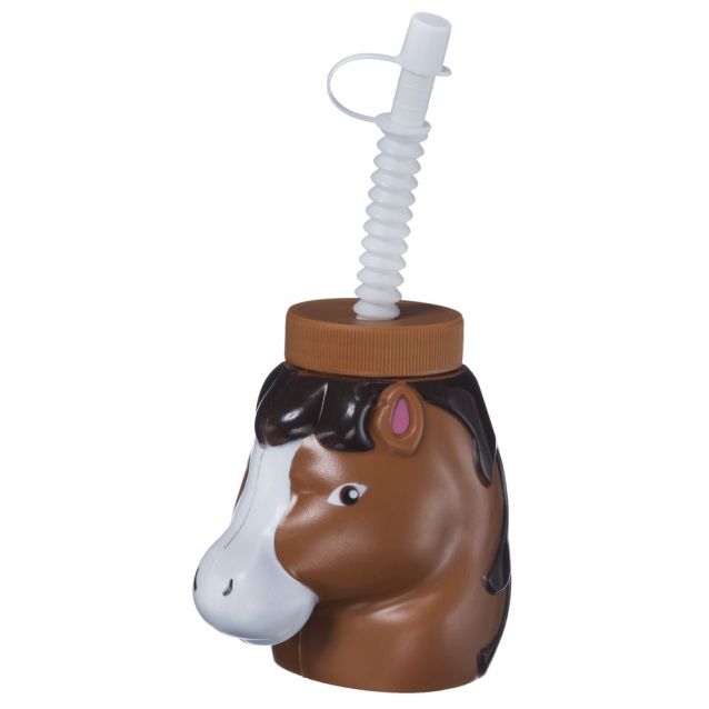 Horse head plastic cup with bendy straw