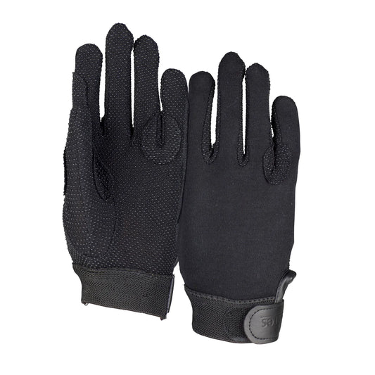 Pair of black riding gloves on a white background