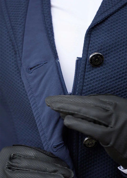 Details of equestrian show coat with hidding fron zipper