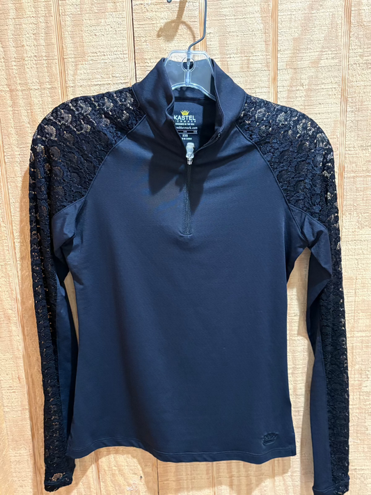 Black shirt with black lace long sleeves