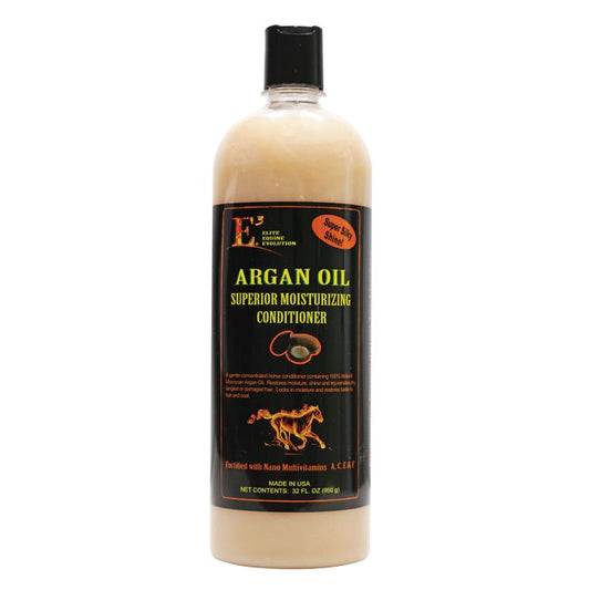 cream color conditioner bottle with black label