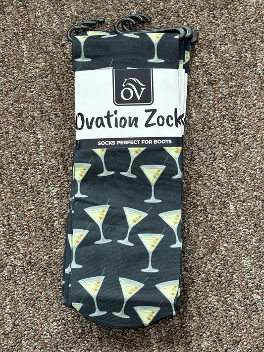 Dark green sock with martinis with olives as a print