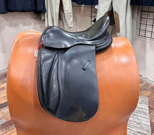 Black leather dressage style english saddle