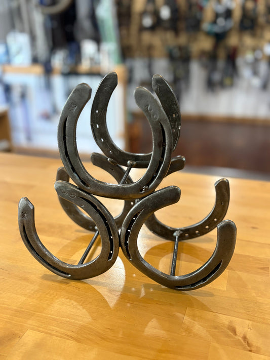 3 bottle wine rack made from horseshoes