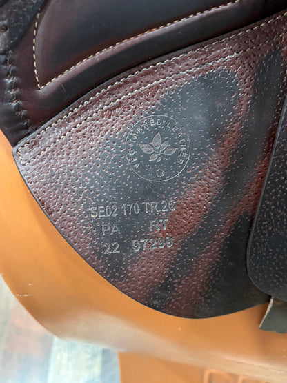 Close up of the stamp on the flap of an english saddle