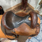 top view of a multi-toned leather western endurance saddle (no horn).