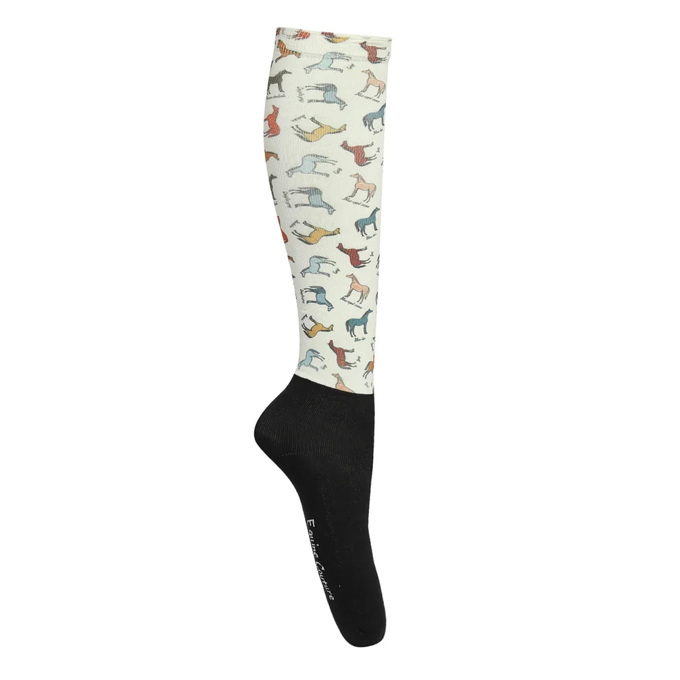 Boot sock with colorful horses print - black foot