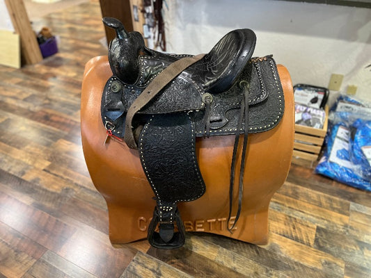 Black tooled leather Western style Saddle