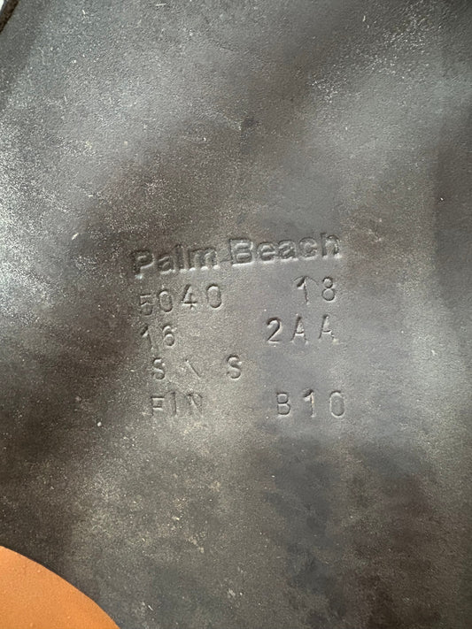 Manufacture stamp on the leather of a saddle. Palm Beach  5040  18  16  2AA  S/S  FIN  B10