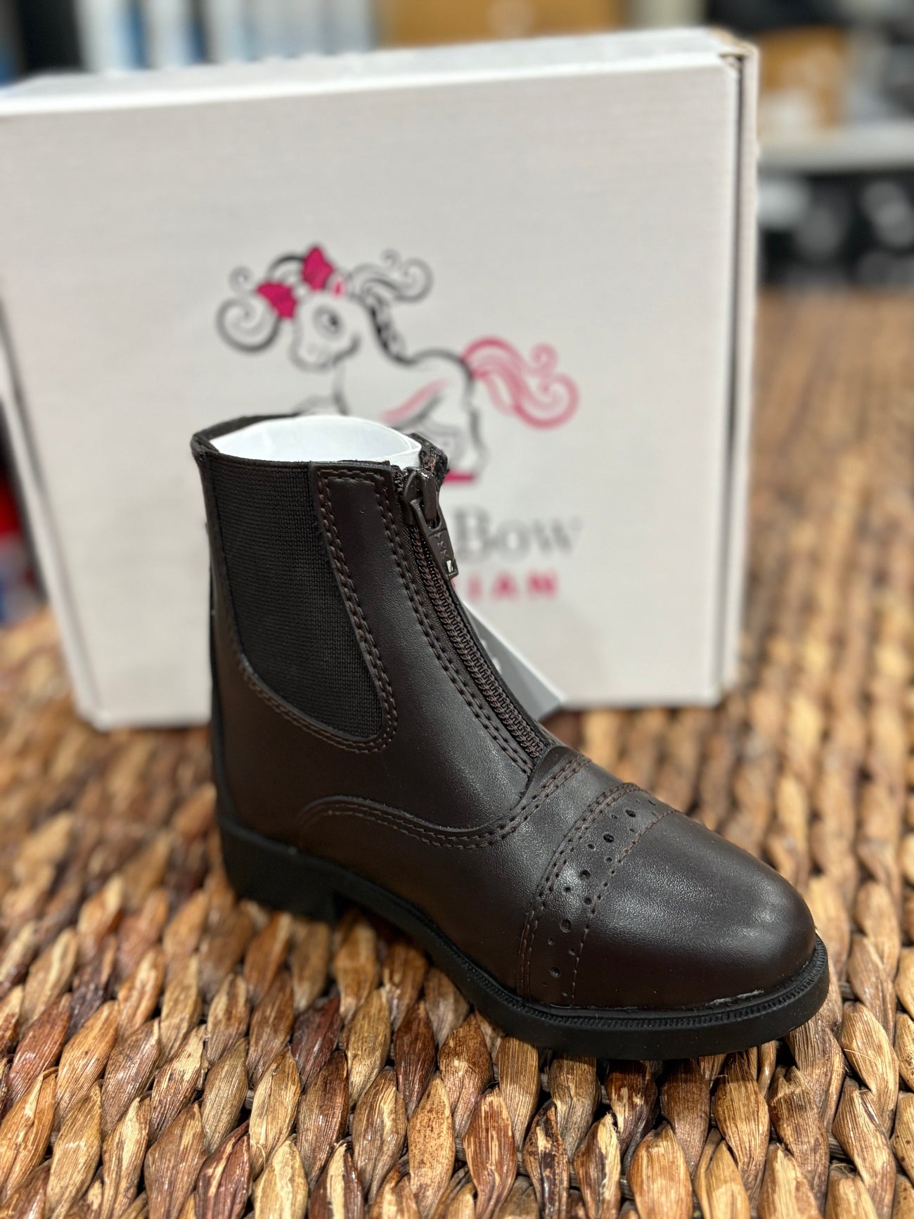 Brown front zip paddock boot