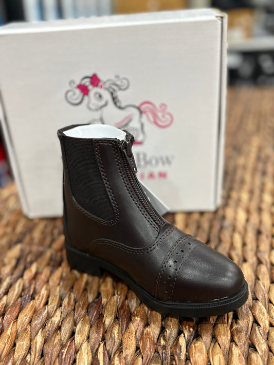 Brown front zip paddock boot