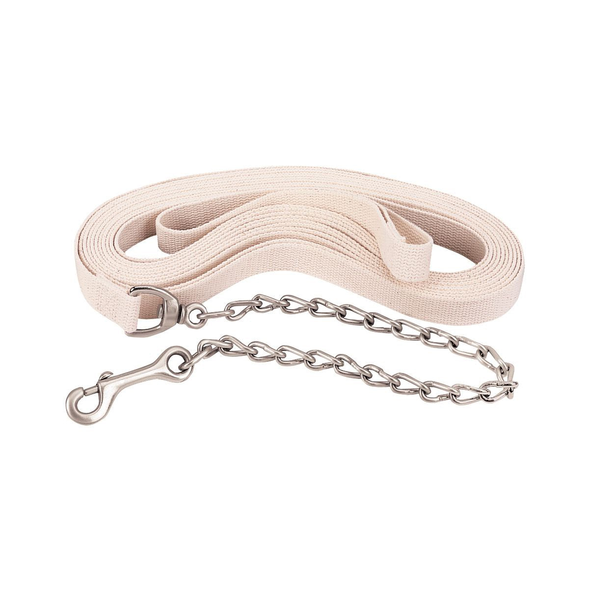 Off white flat lunge line with nickel plated chain