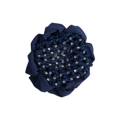 Deep blue hairnet with crystals shown on a white background