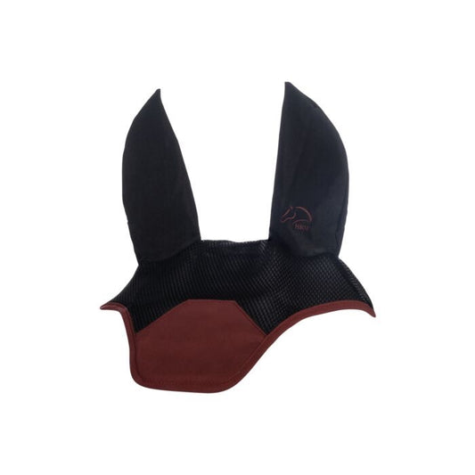 Black and burgundy equine fly bonnet