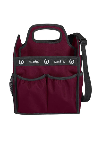 Kerrits branded equestrian grooming tote,  dark rose with black trim.  Handles and shoulder strap.