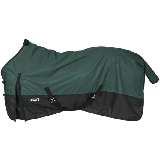 Green and black horse sheet with shoulder gusset and tail flap