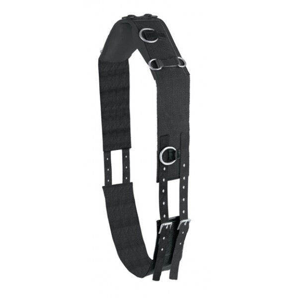 black equine training surcingle with buckles and rings