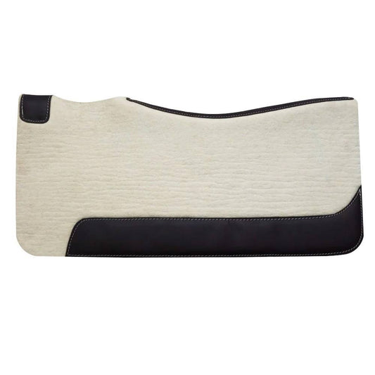 white and leather equestrian western saddle pad with leather wither spot and bottom leather patch 