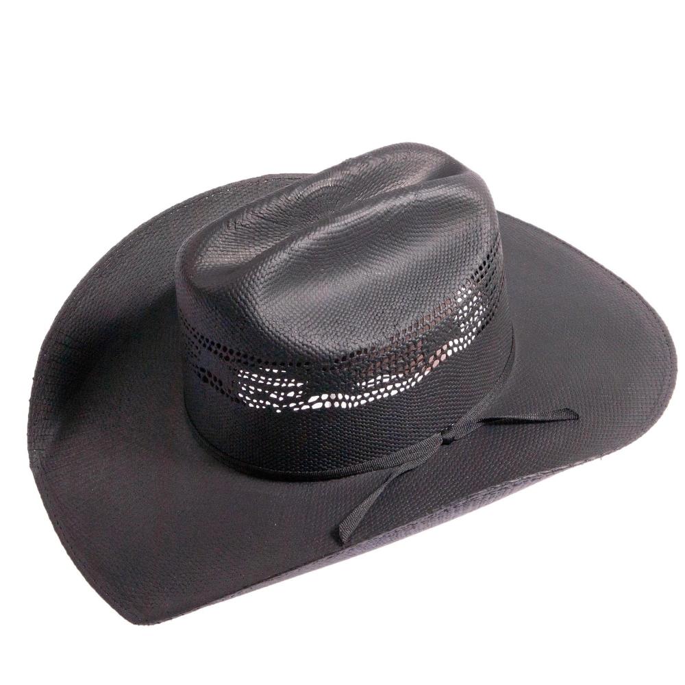 Black straw cowboy hat on a white background