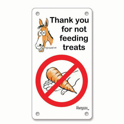 Fergus character stall sign "Thank you for not feeding treatsl"