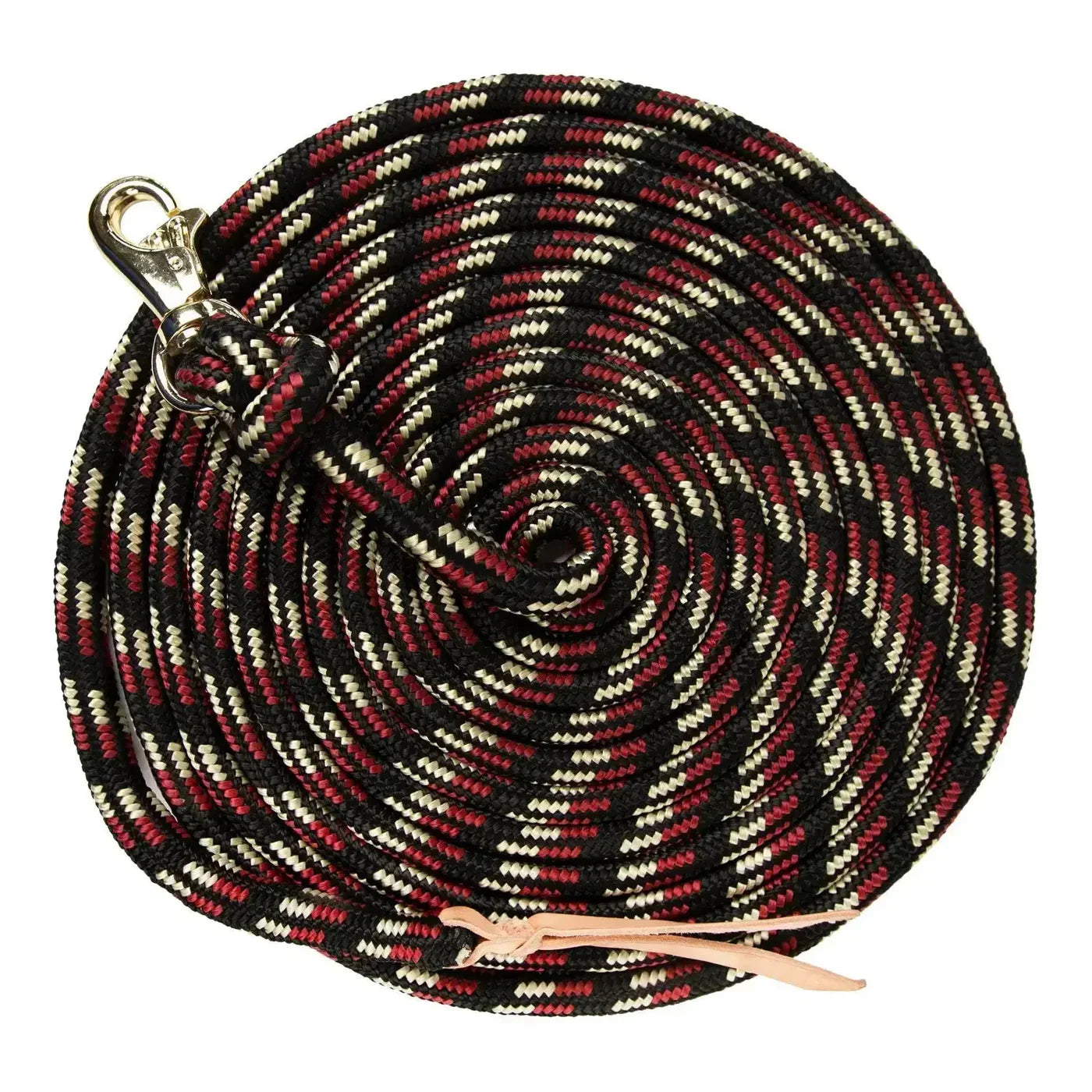 Patterned lead rope with a metal clip on a white background