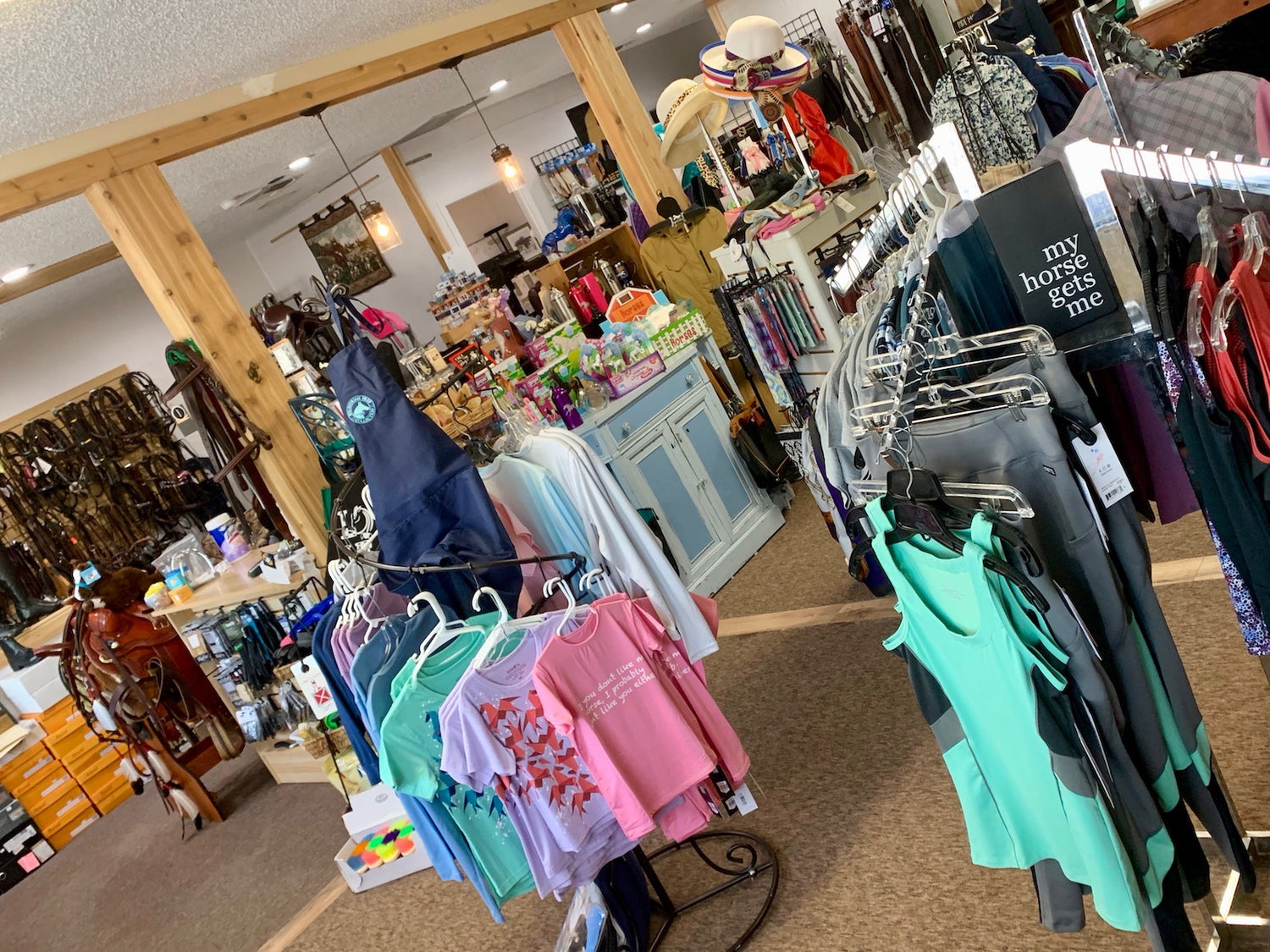 A look inside Oak Hollow Saddlery & Gifts tack shop located in Pinellas County, FL shows english riding apparel, saddles, tack and gifts.