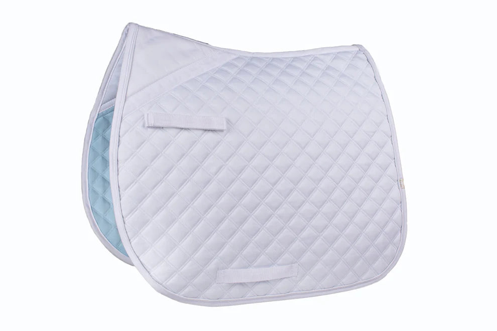 Quilted white saddle pad  on a white background