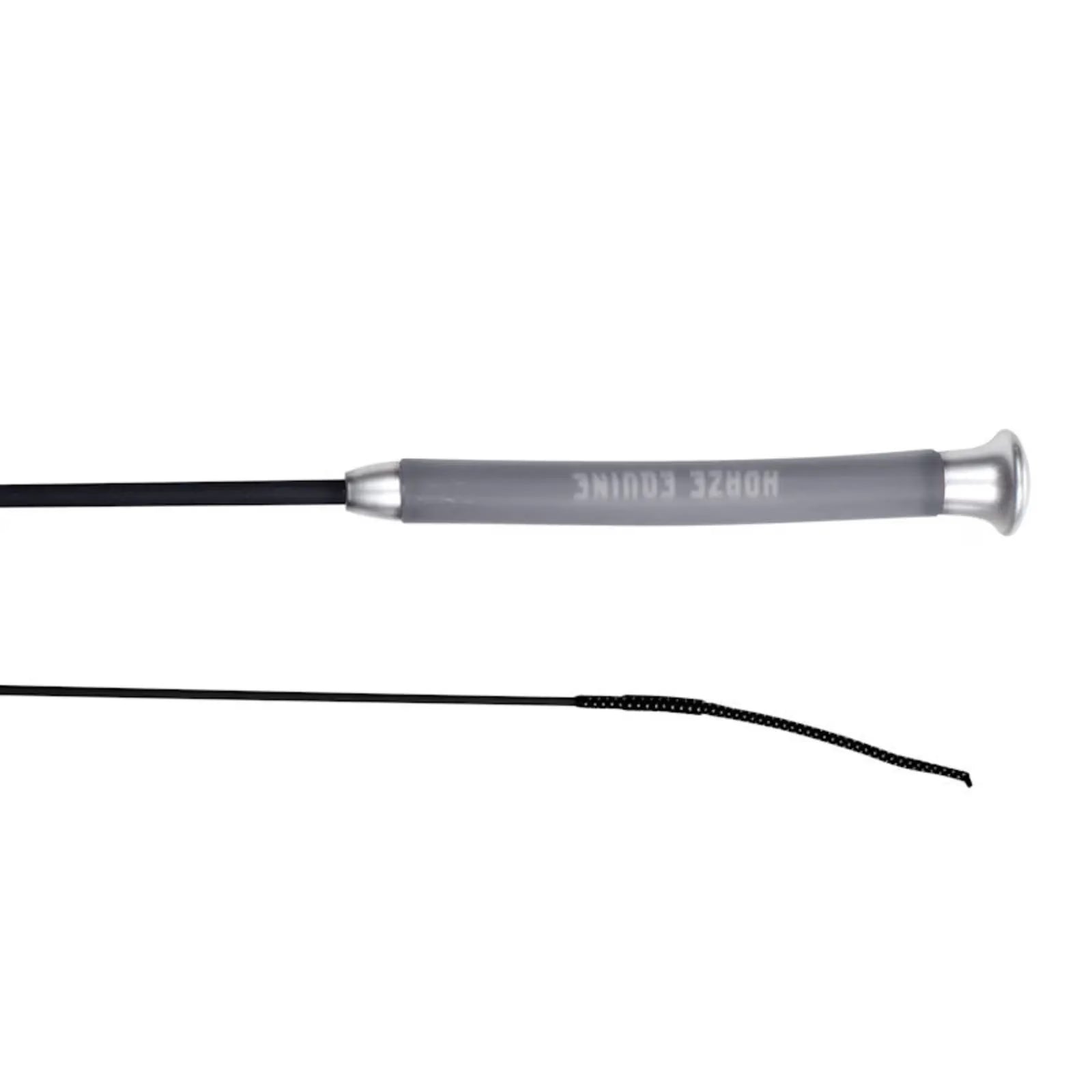 Gray and black equestrian whip with 'Horze' branding on a white background
