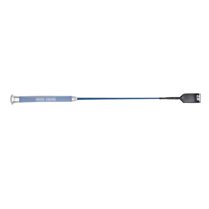 Blue equestrian jumping bat with a blue gel handle on a white background