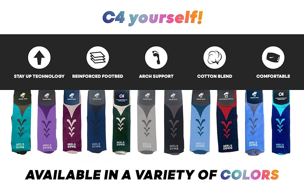 11 pairs of different colored C4 socks 