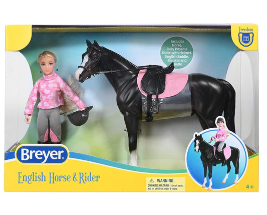 Breyer English horse and rider set packaging with a horse, rider, and accessories.