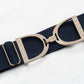 Navy equestrian belt with gold buckle