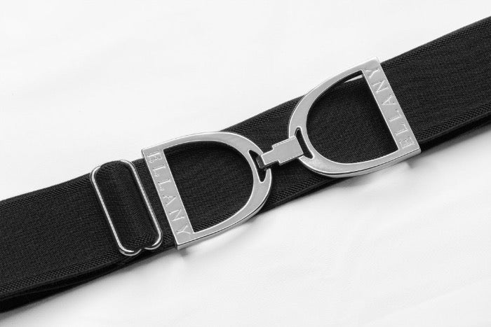 Black equestrian belt with silver  buckle