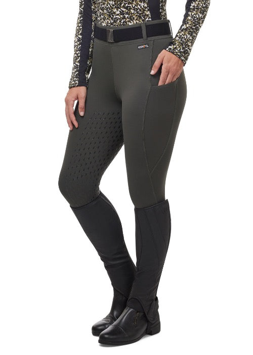 green equestrian riding tights on model